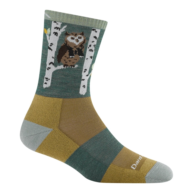 Darn Tough Critter Club Micro Crew Lightweight With Cushion Owl Green