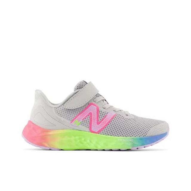 New Balance Kids' Fresh Foam Arishi v4 Bungee Lace with Top Strap Light Aluminum/Cyber Lilac/Neon Pink/Bleached Lime Glo